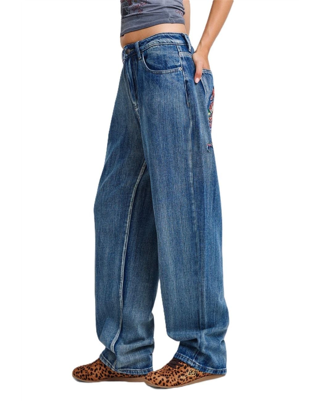 Ed Hardy Blue Crawling Dragon Washed Relaxed Mid Jeans