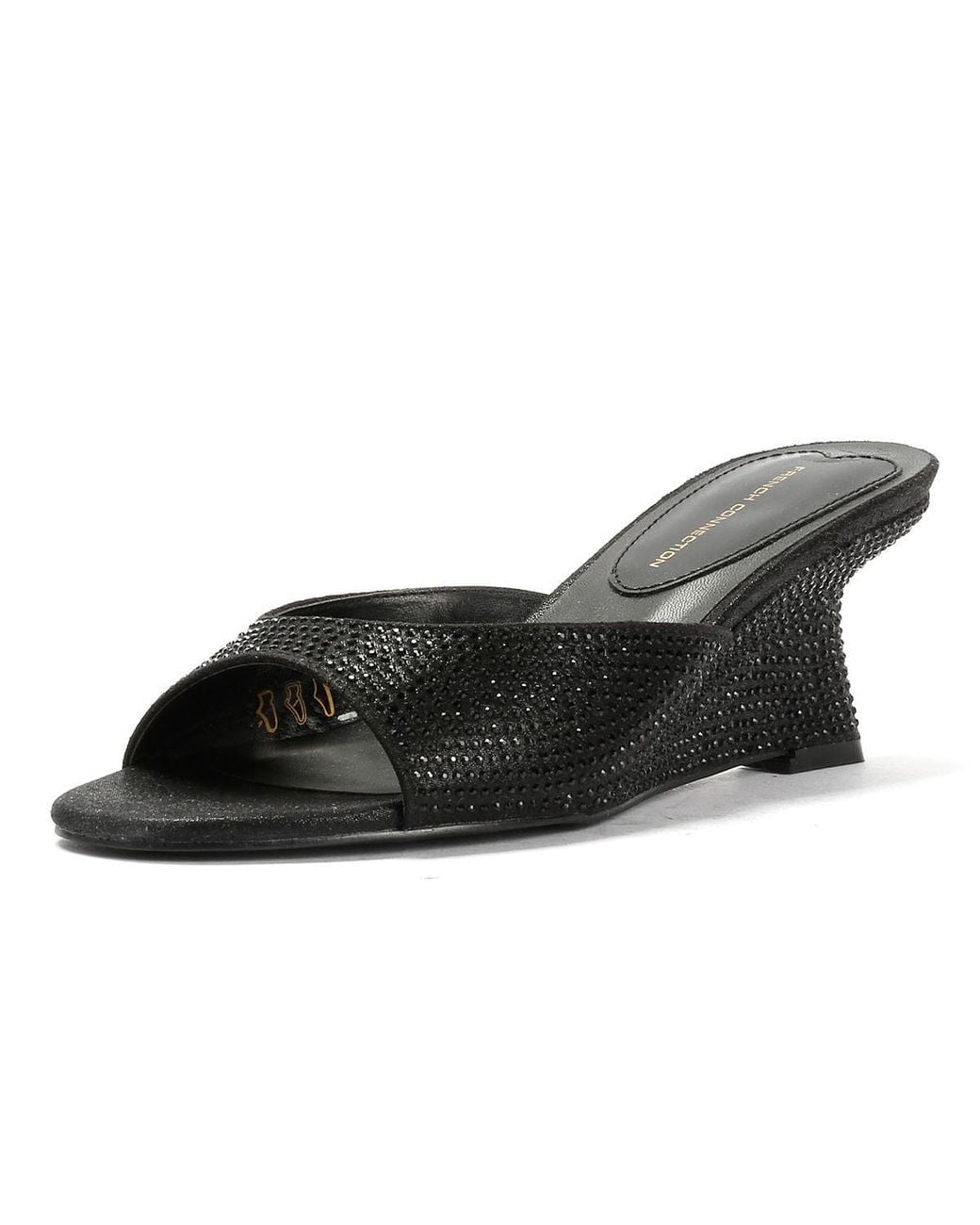 French Connection Black Tina Rhinestone Wedge Sandals