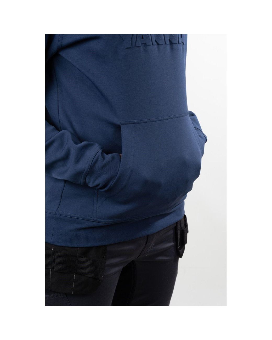 Hard Yakka Blue Embossed Pullover Cotton Hooded Sweatshirt for men