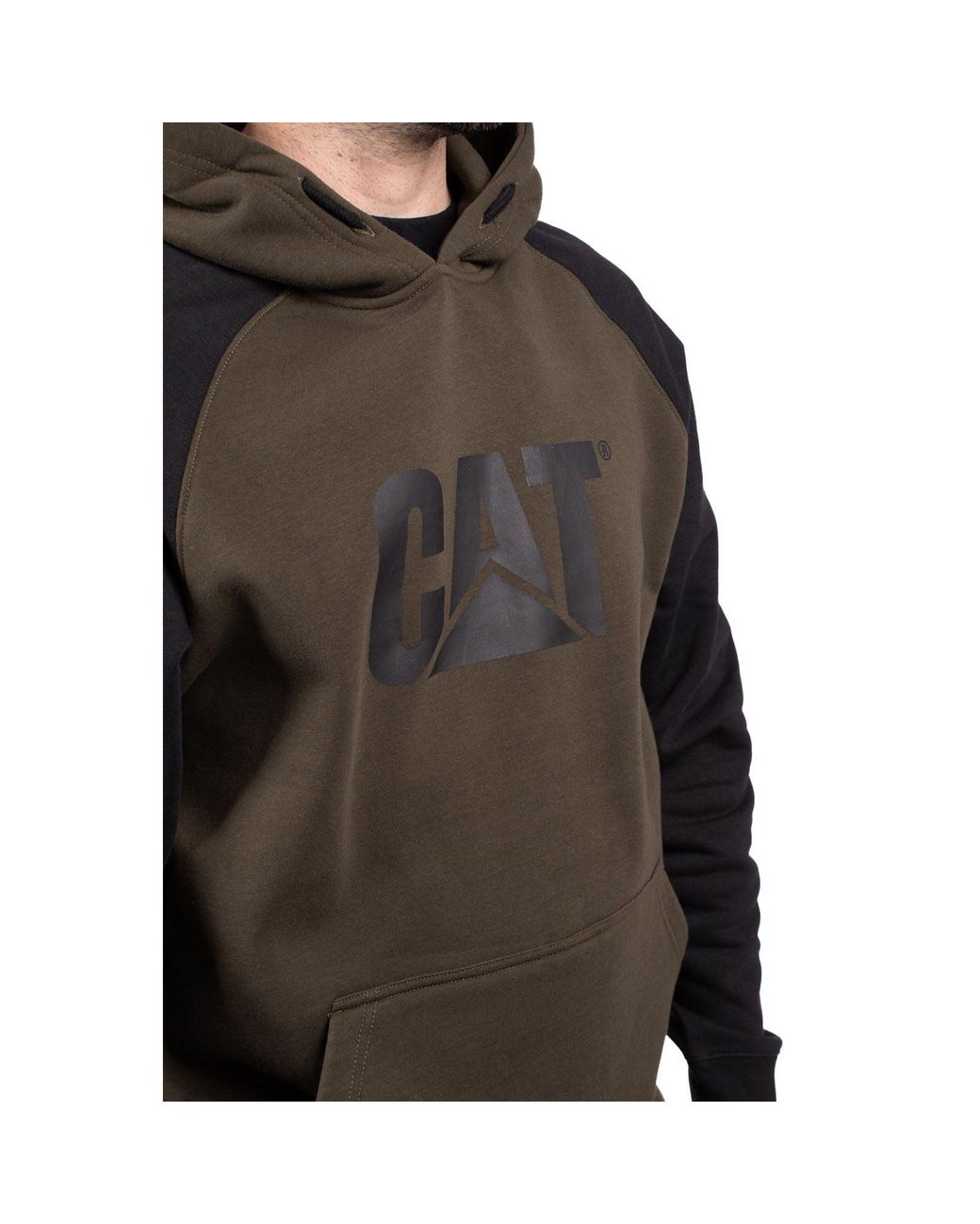 Caterpillar Green Raglan Cotton Moss Hoodie for men