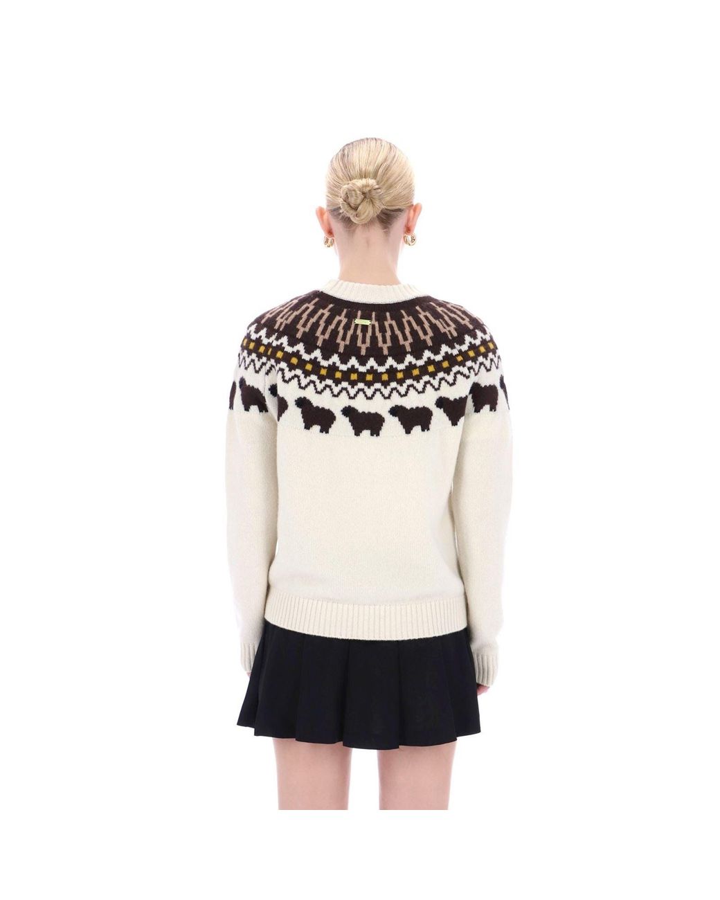 Hunter White Ashie Crew Fair Isle Knit Polyester Crew Neck Jumper
