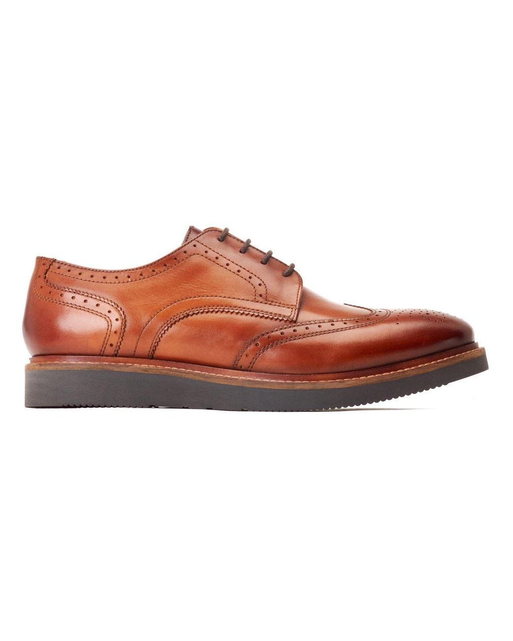 Base London Brown Joe Leather Burnt Brogues Shoes for men