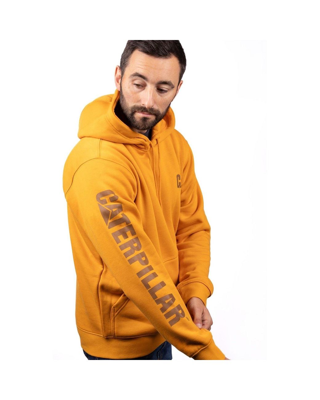 Caterpillar Orange Trademark Banner Cotton Hoodie for men
