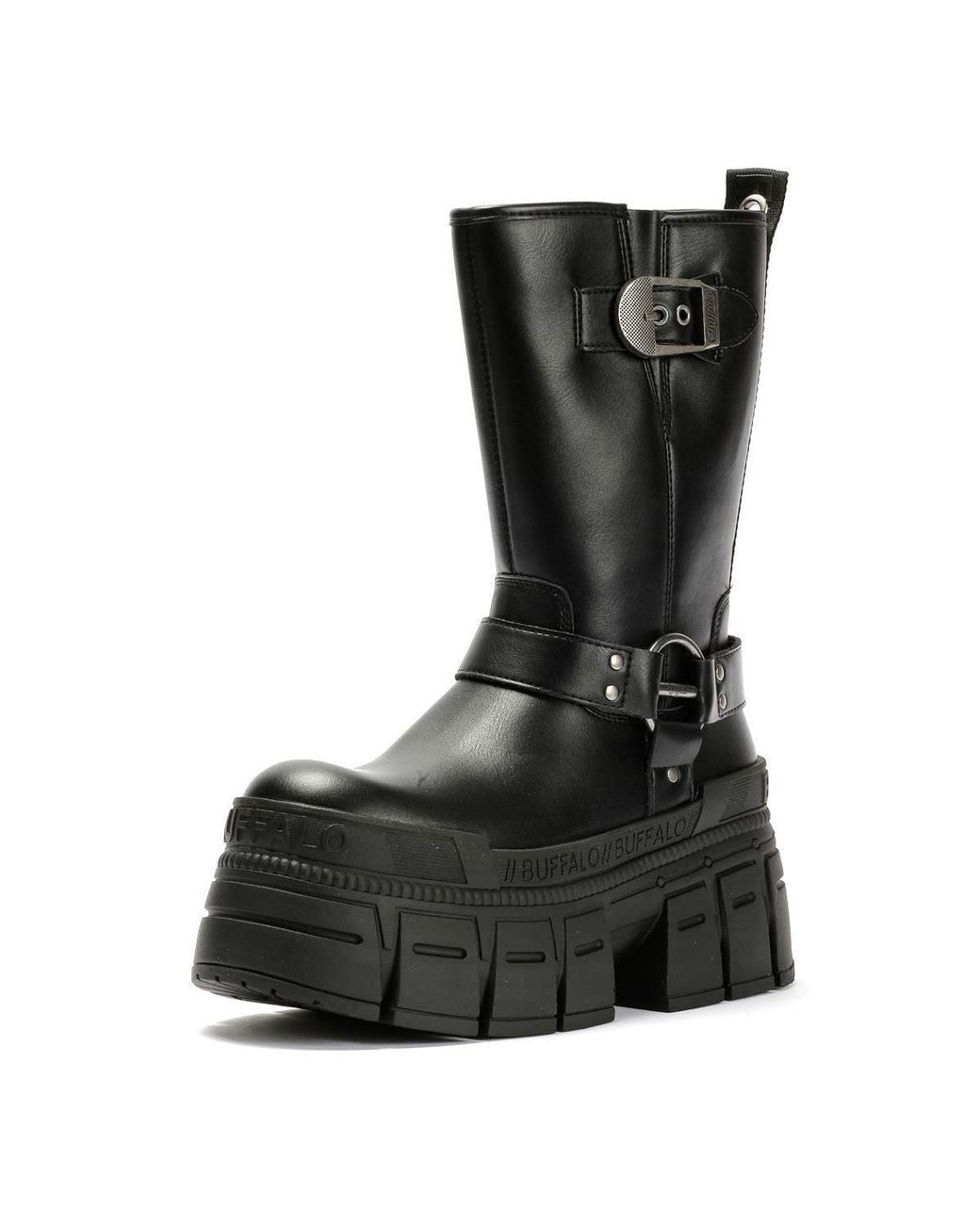 Buffalo Black Gospher Biker Mid Vegan Boots