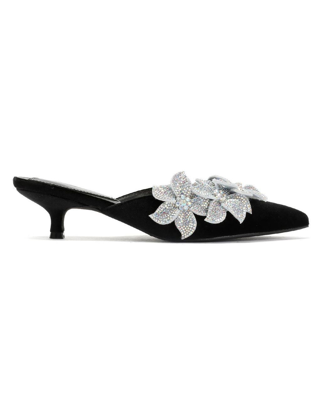 French Connection Black Victoria Velvet Kitten Heel Heels
