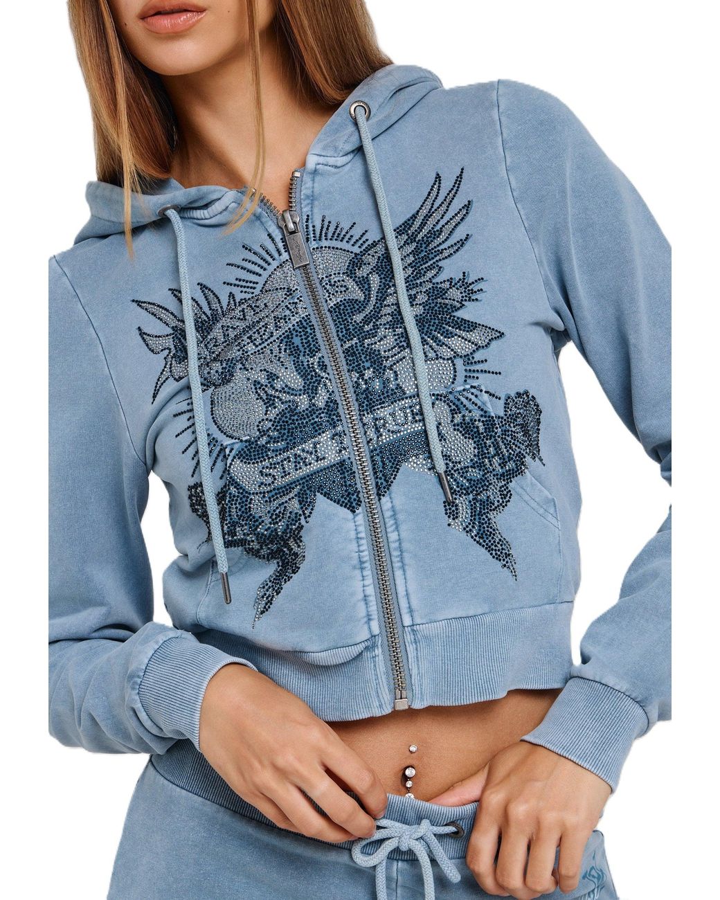 Ed Hardy Blue Stay True Fitted Cropped Zip Hoodie