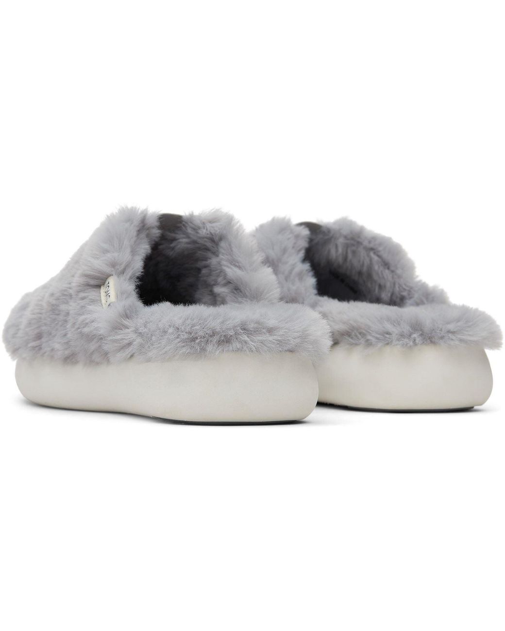 TOMS Gray Alpargata Mallo Polyester Faux Fux Mid Faux Fur Mules