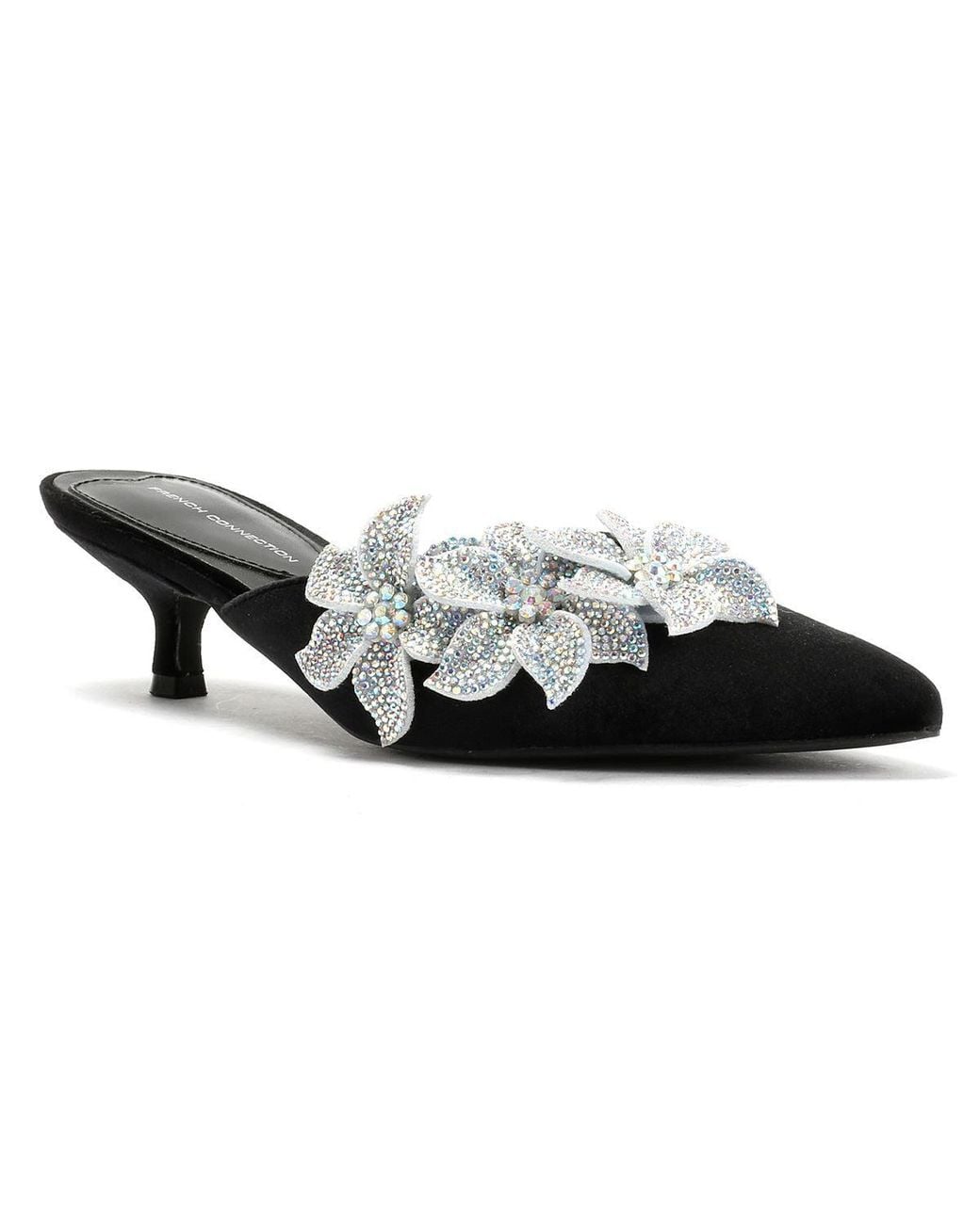 French Connection Black Victoria Velvet Kitten Heel Heels