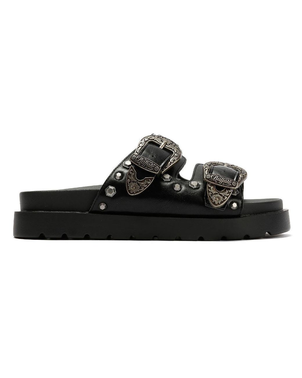 Buffalo Black Raya Ari West Leather Sandals