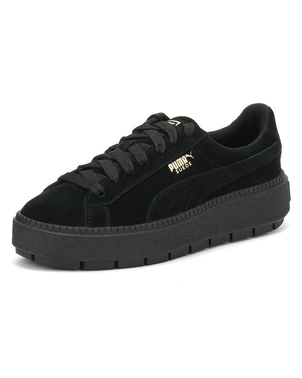 Ladies black suede puma trainers discount