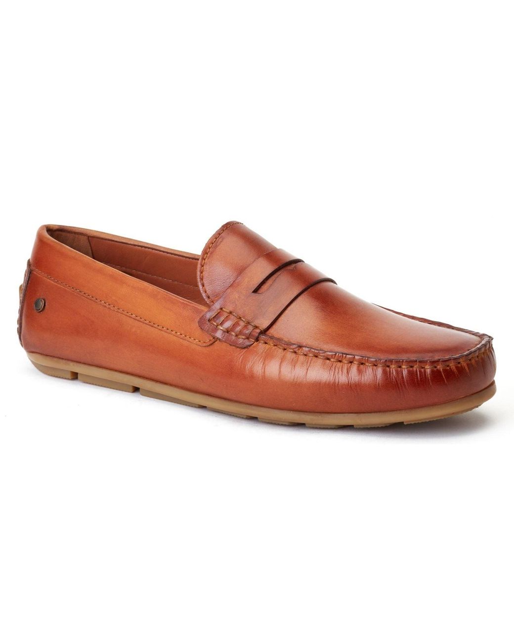 Base London Brown Collins Driver Leather Burnt Loafers for men