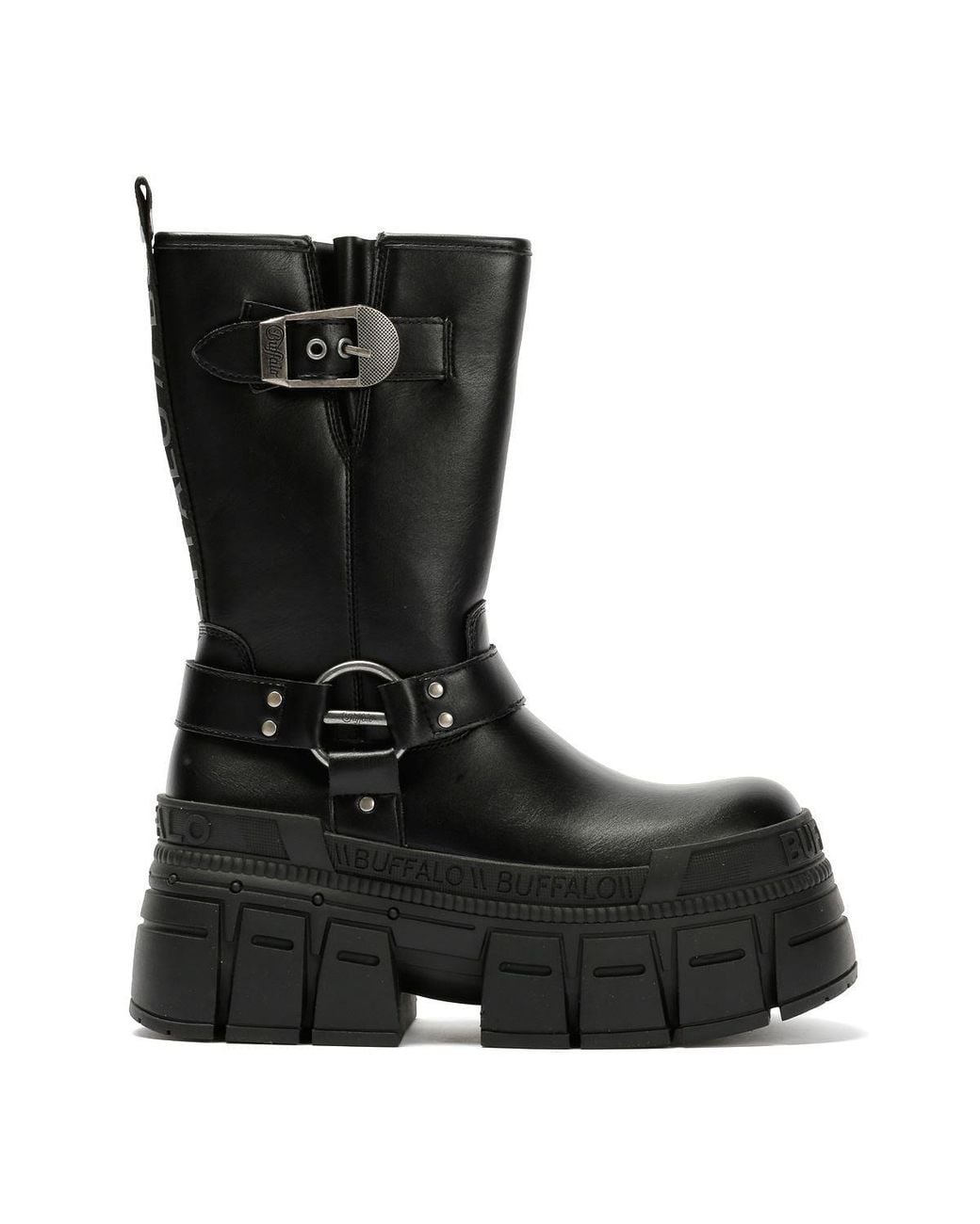 Buffalo Black Gospher Biker Mid Vegan Boots