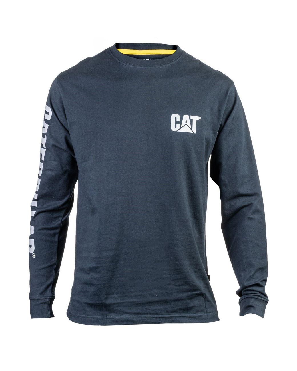 Caterpillar Blue Trademark Banner Long Sleeve Cotton T-Shirt for men