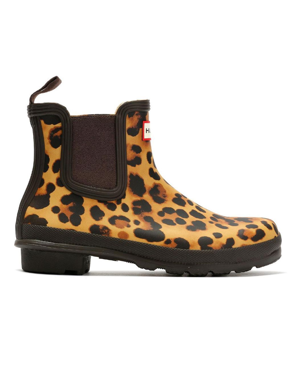 Hunter Brown Original Chelsea Rubber Leopard Wellington Boots