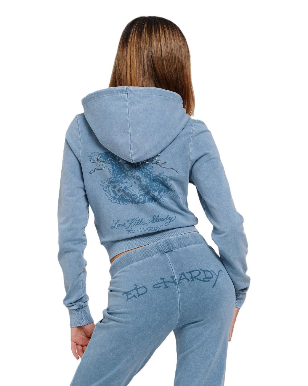 Ed Hardy Blue Stay True Fitted Cropped Zip Hoodie