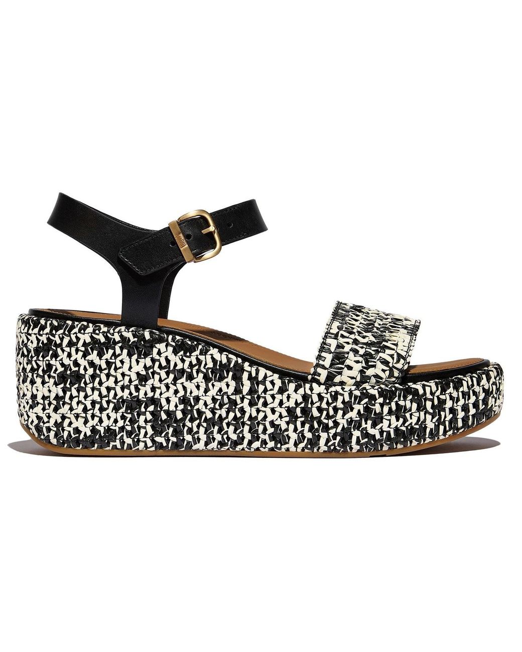 Fitflop Black Platfforms Wedge Faux Suede /Ivory Sandals