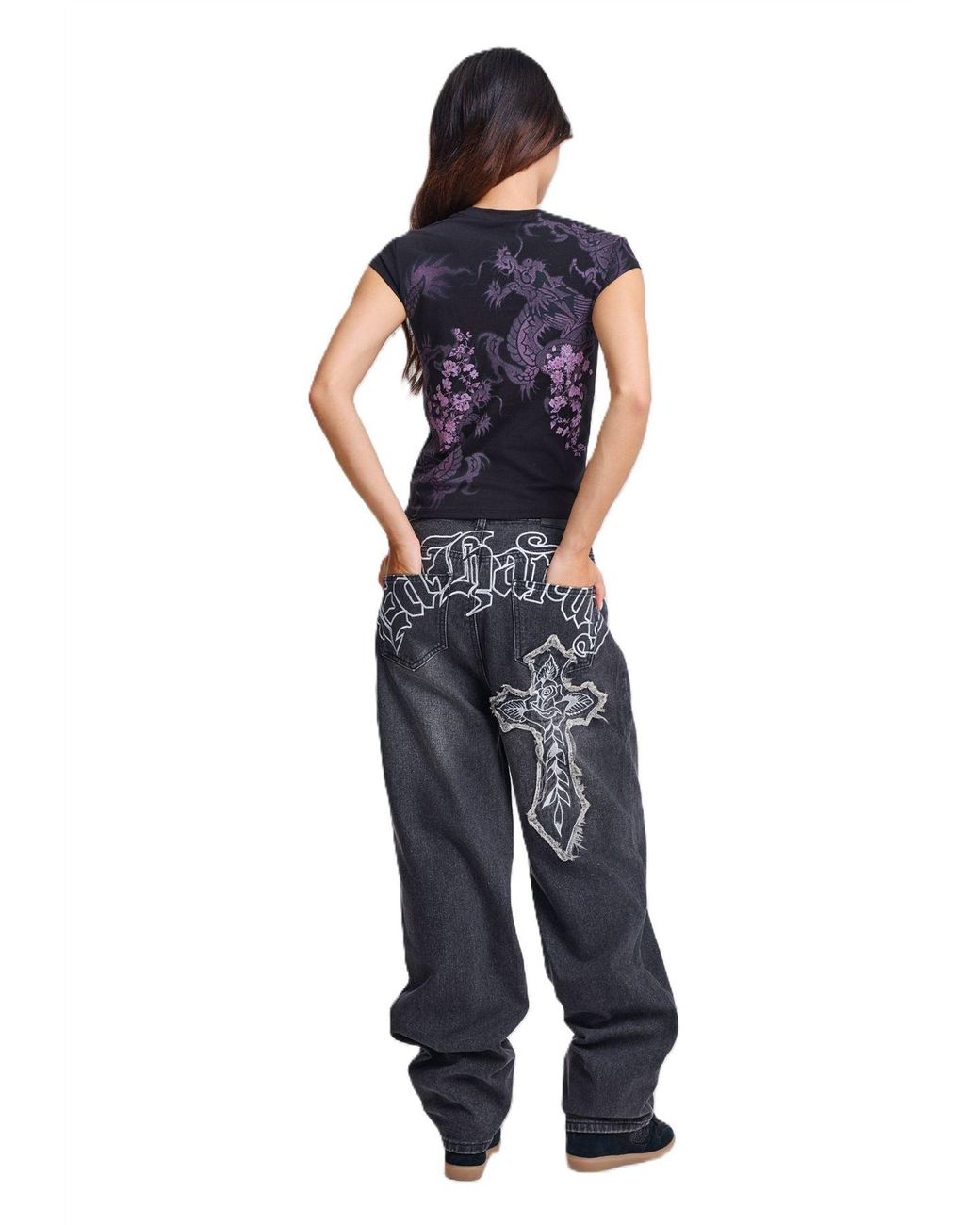 Ed Hardy Blue Tattoo City Cap Sleeve Top T-Shirts