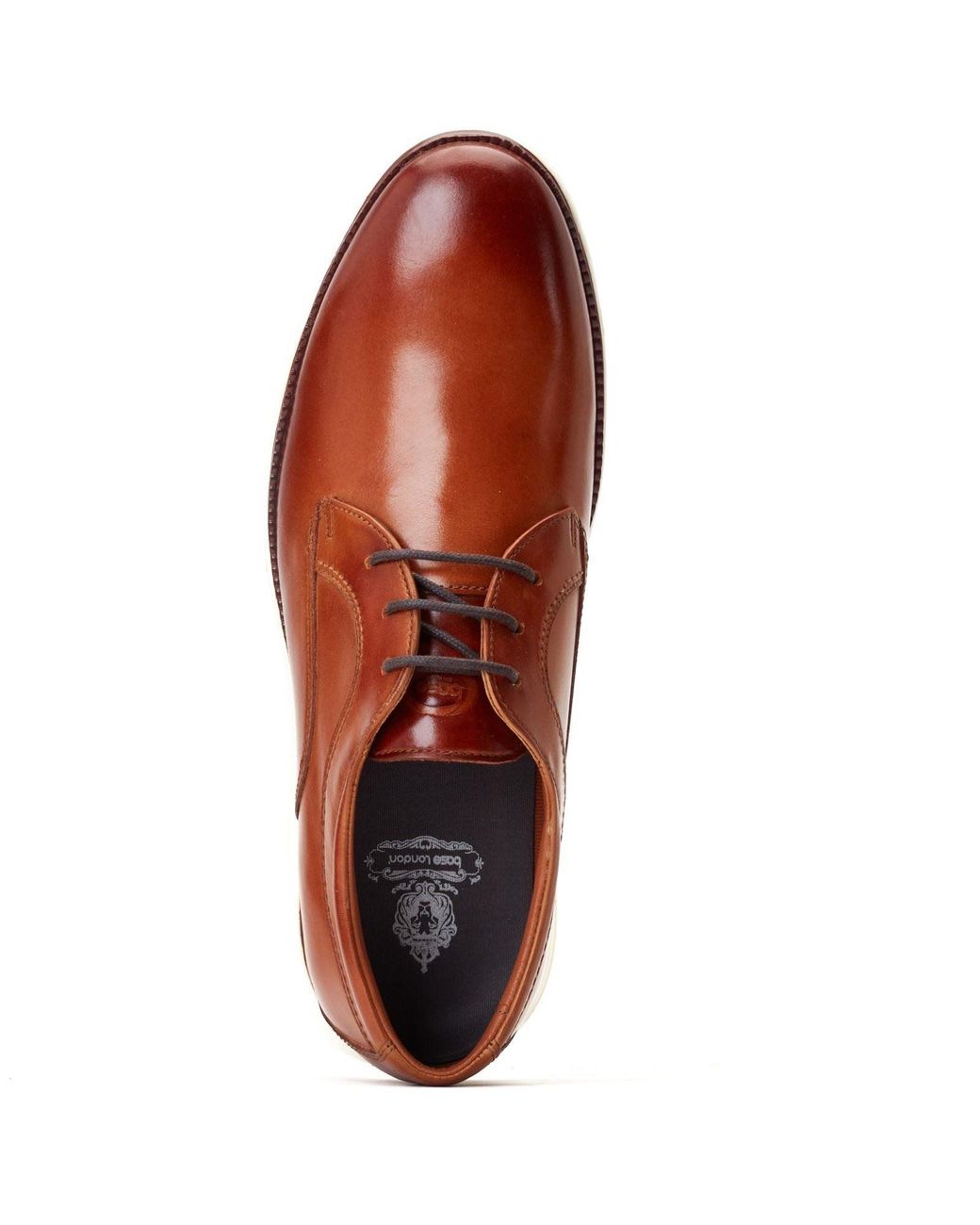 Base London Brown Wing Leather Burnt Derby Shoes for men