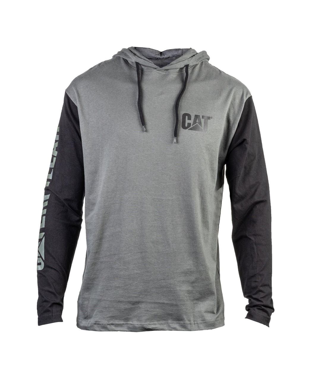 Caterpillar Gray Hooded Long Sleeve Cotton T-Shirt for men