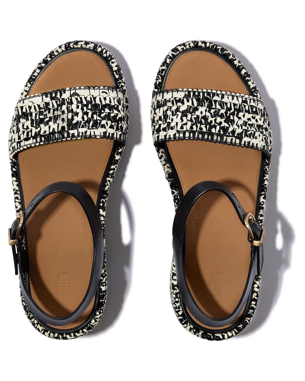 Fitflop Black Platfforms Wedge Faux Suede /Ivory Sandals