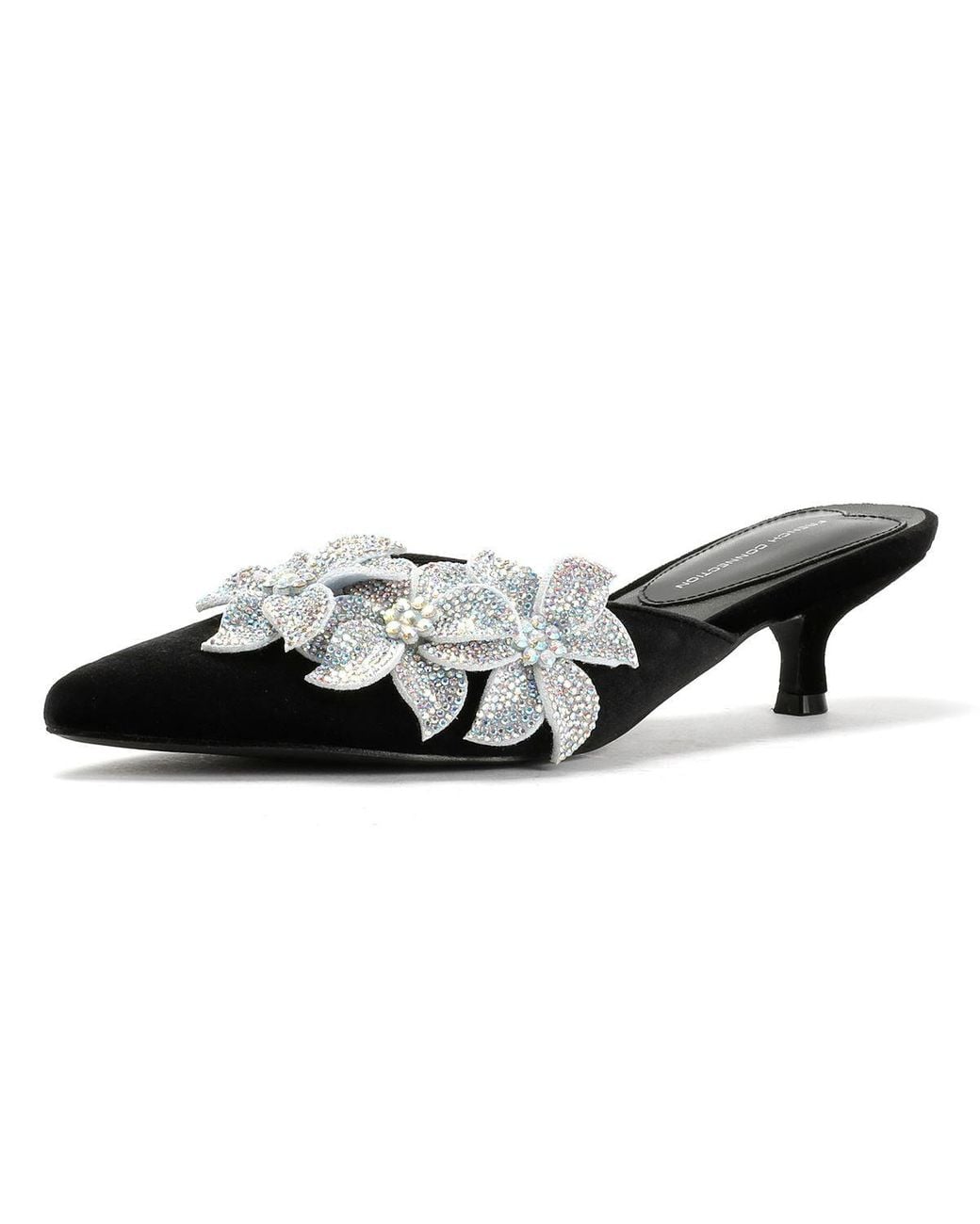French Connection Black Victoria Velvet Kitten Heel Heels