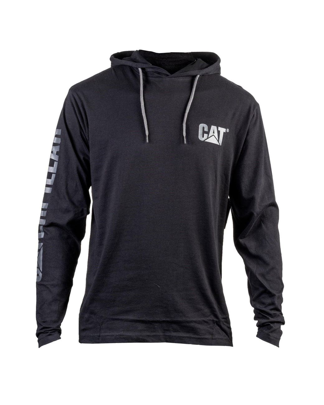 Caterpillar Black Hooded Long Sleeve Cotton T-Shirt for men