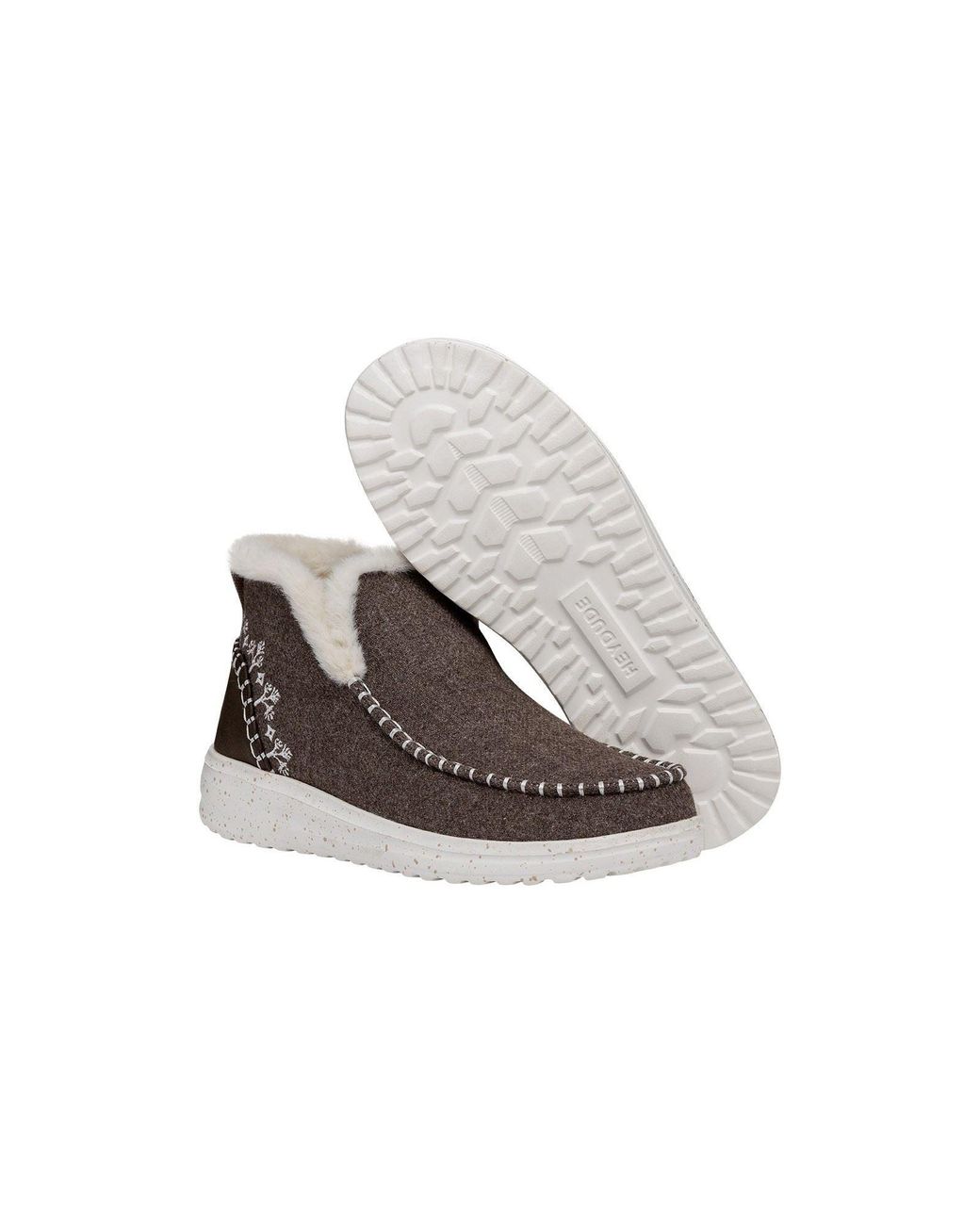 HeyDude Brown Denny Wool Faux Shearling Synthetic Walnut Boots