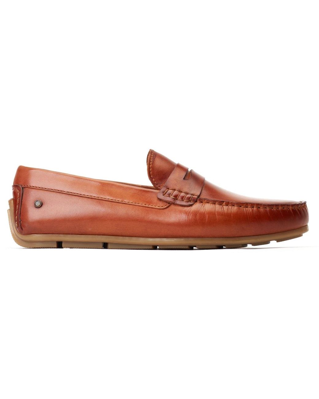 Base London Brown Collins Driver Leather Burnt Loafers for men