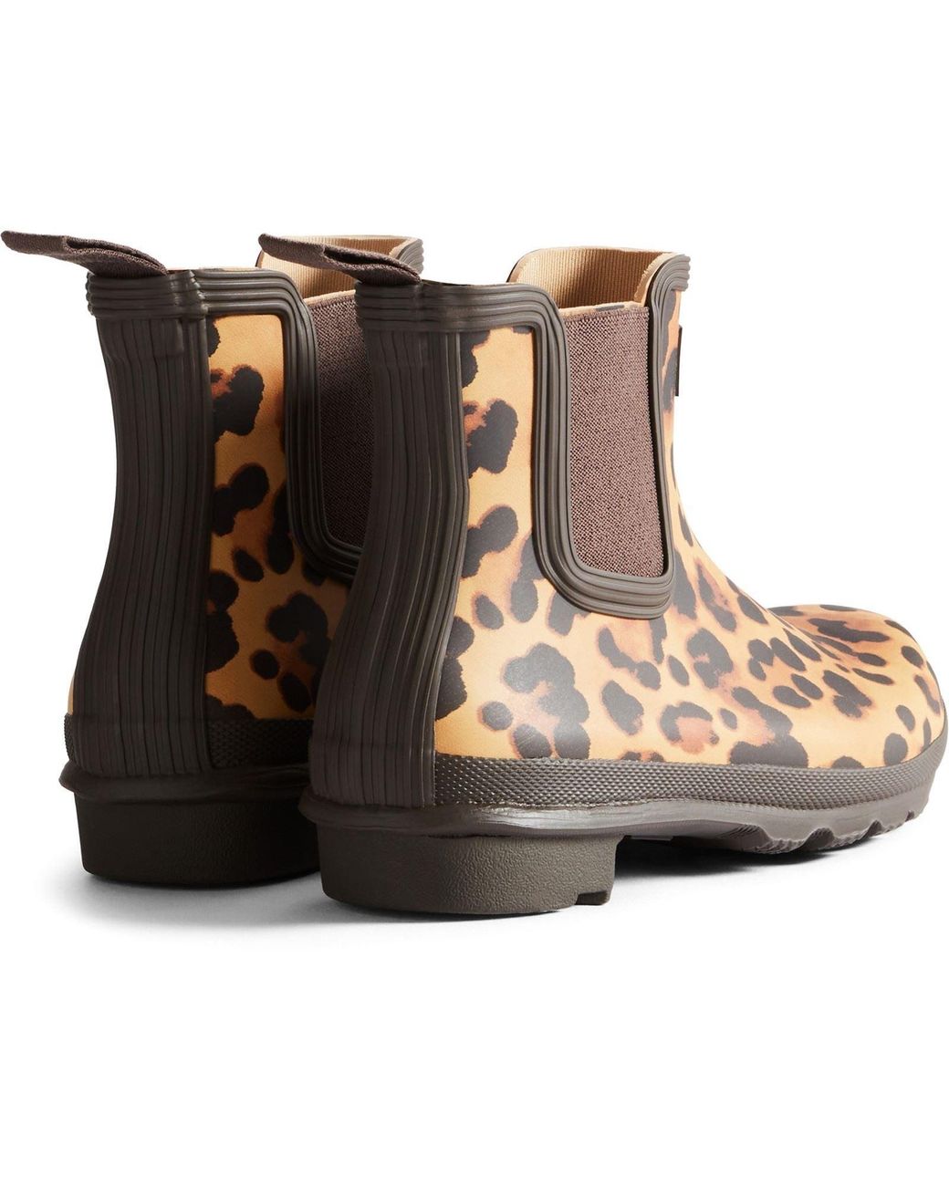 Hunter Brown Original Chelsea Leopard Print Boot Rubber Leopard Print/Chocolate Wellington Boots
