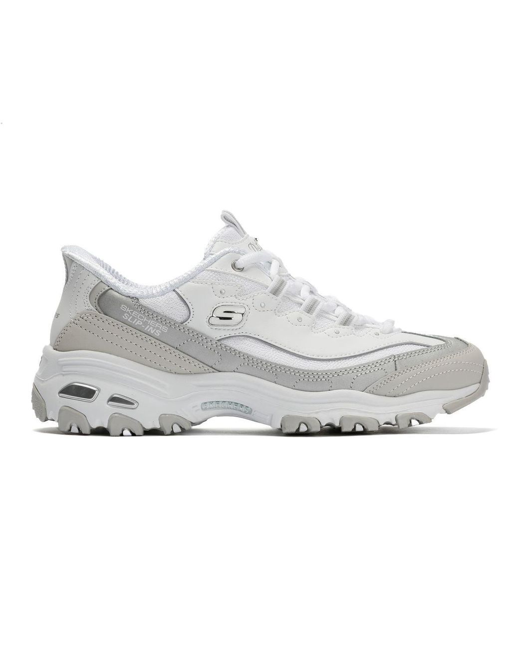 Skechers White Slip-Ins D'Lites Smooth Trainers