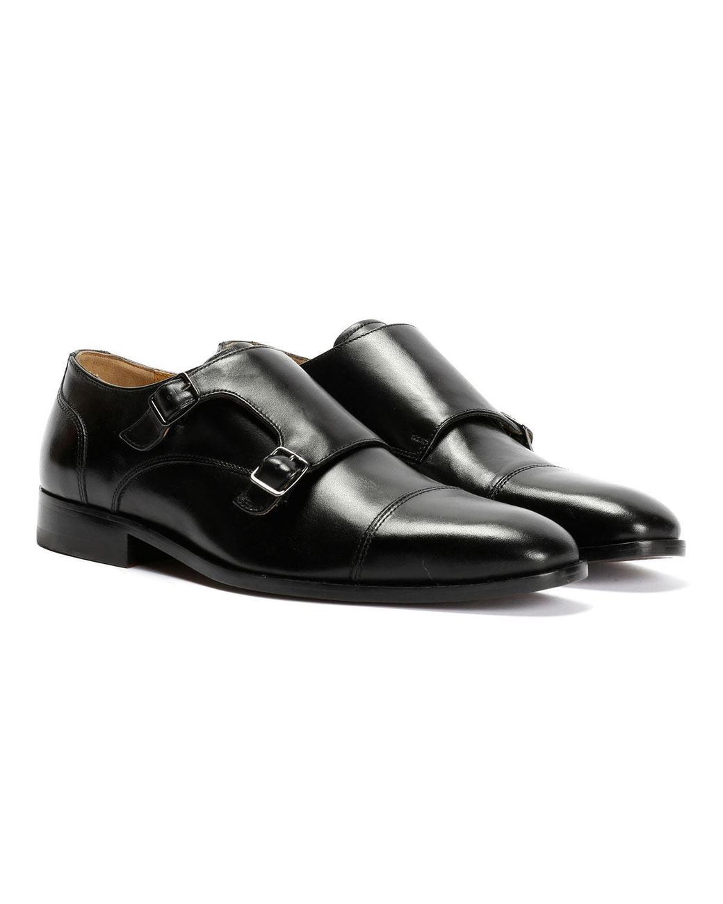 Chapman & Moore Black Toe Cap Monk Leather Shoes for men