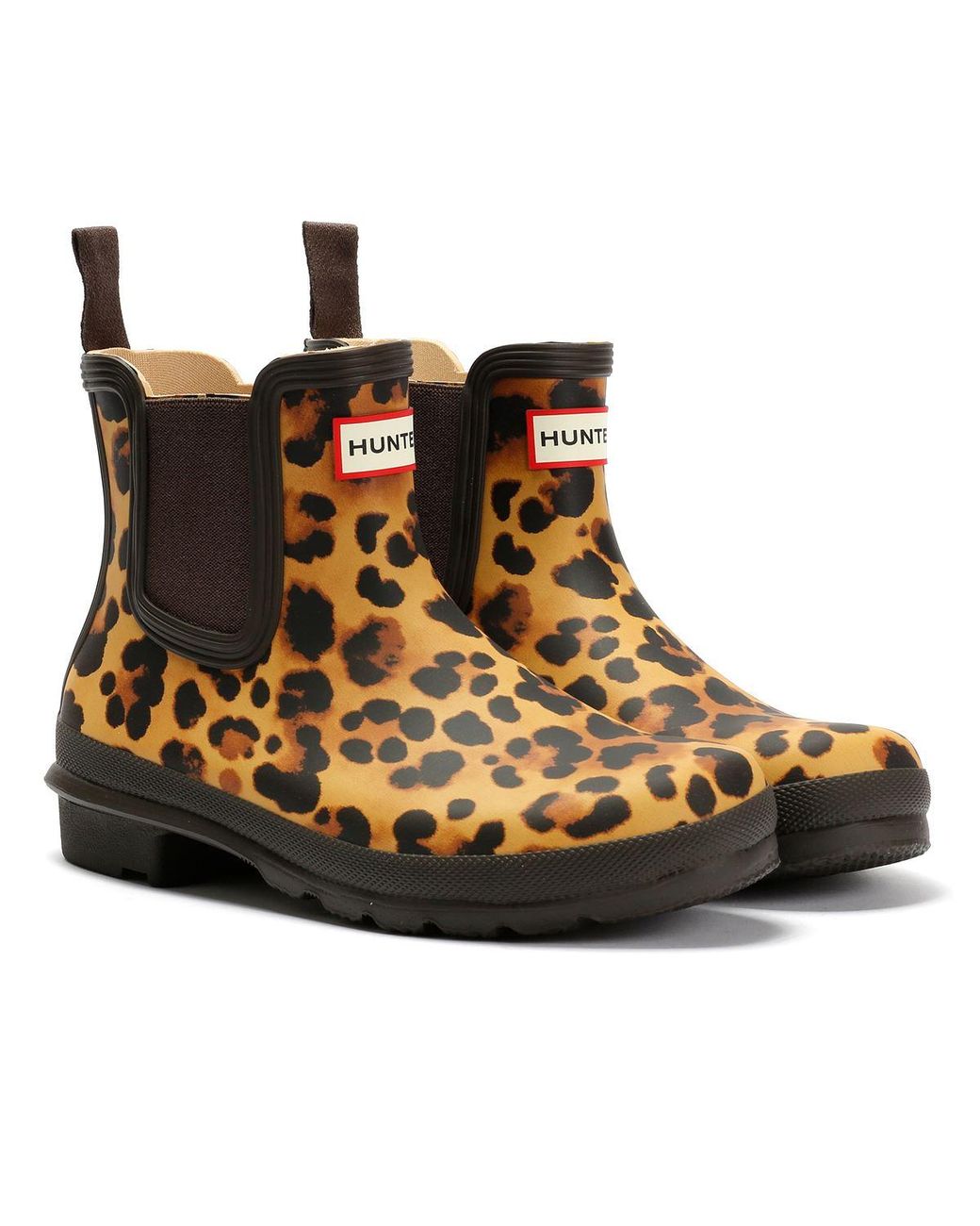 Hunter Brown Original Chelsea Rubber Leopard Wellington Boots