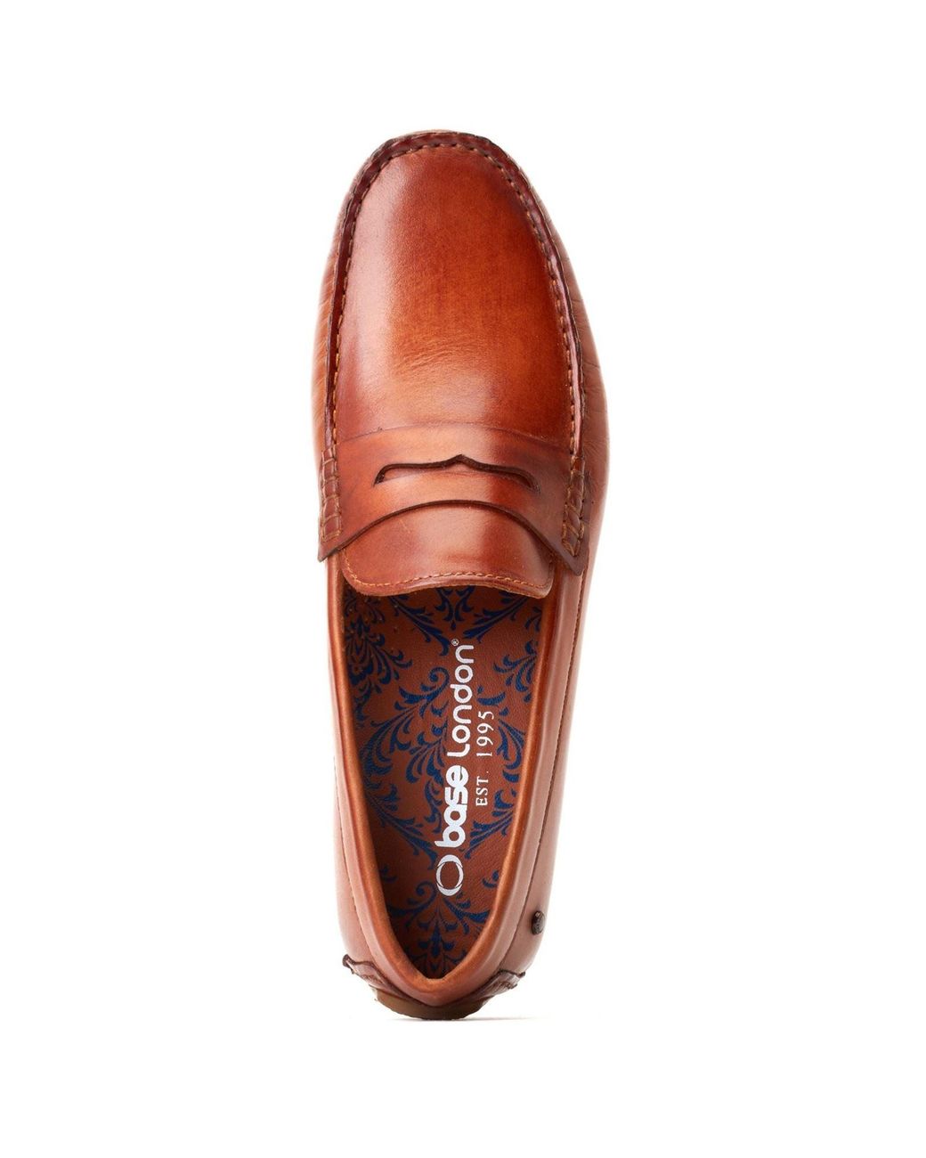 Base London Brown Collins Driver Leather Burnt Loafers for men