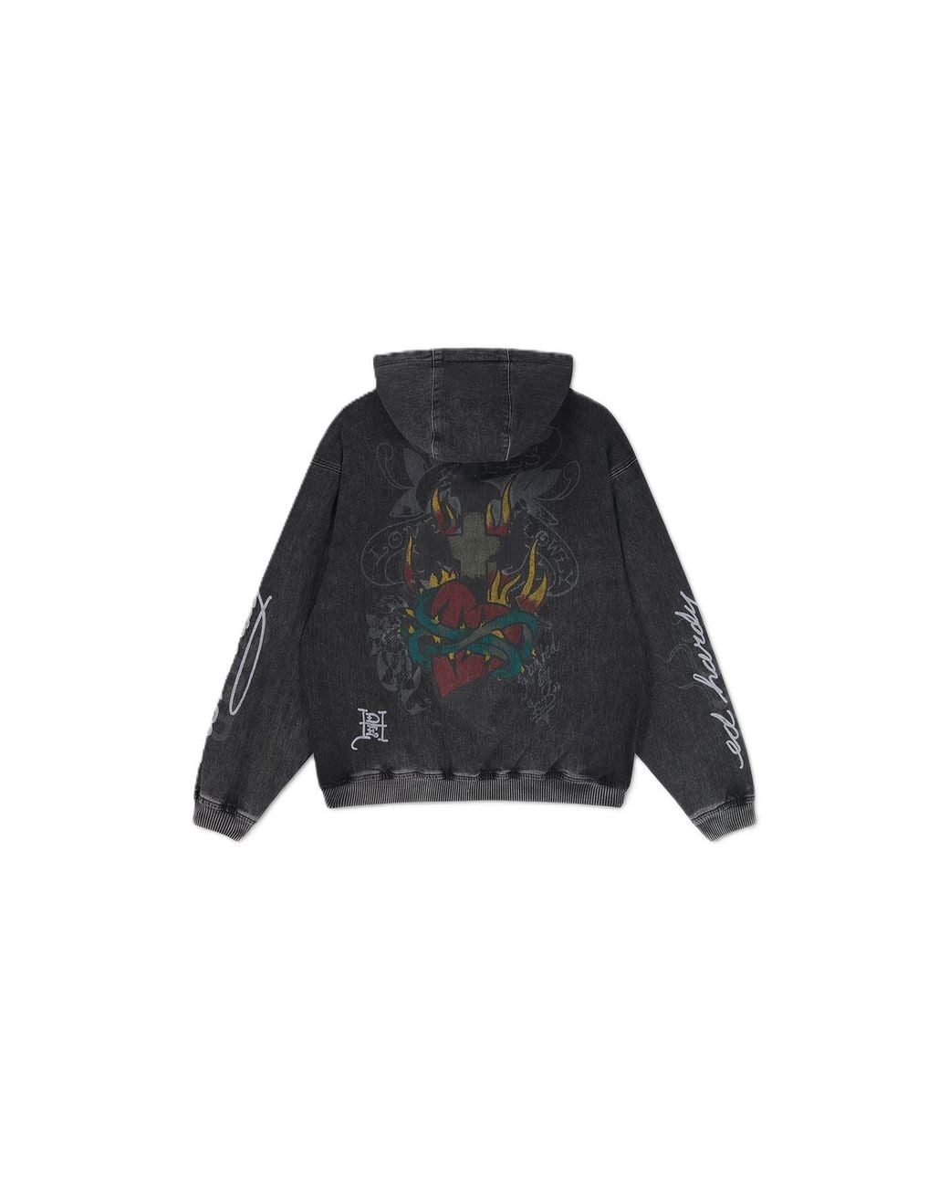 Ed Hardy Black Skull Roses Oversized Hoodie