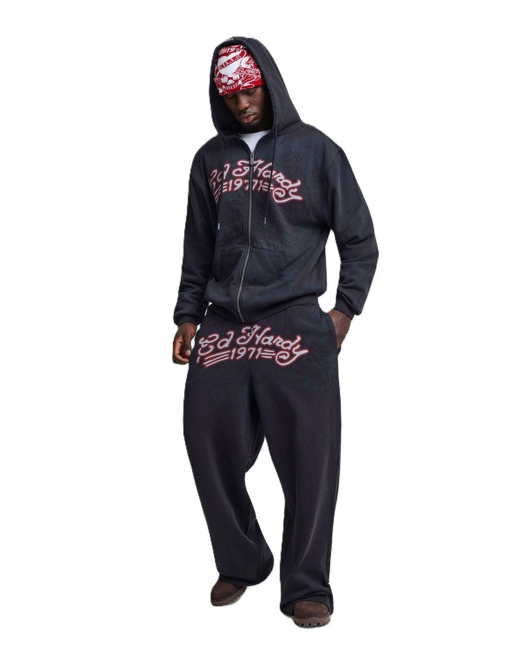 Ed Hardy Blue Shadow Eagle Graphic Relaxed Zip Thru Hoodie for men