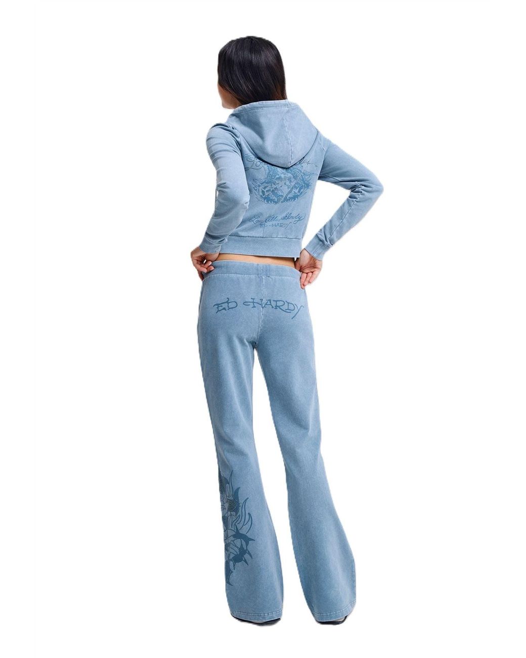 Ed Hardy Blue Cross And Thorn Flared Joggers