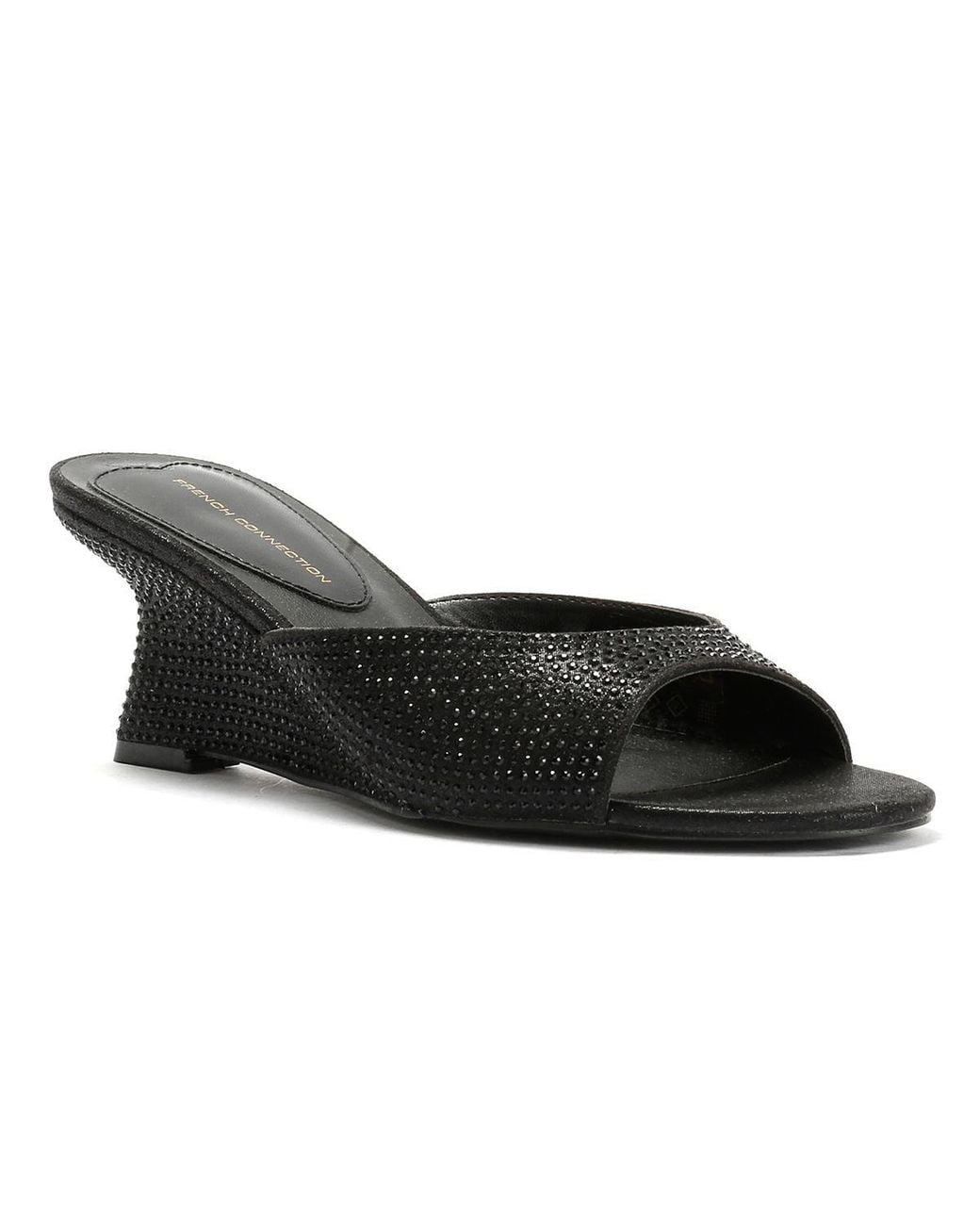 French Connection Black Tina Rhinestone Wedge Sandals