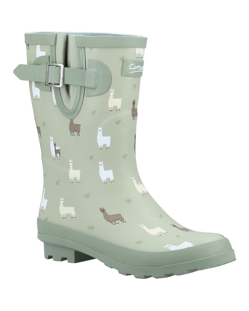 Cotswold Green Farmyard Mid Rubber Alpaca Wellington Boots