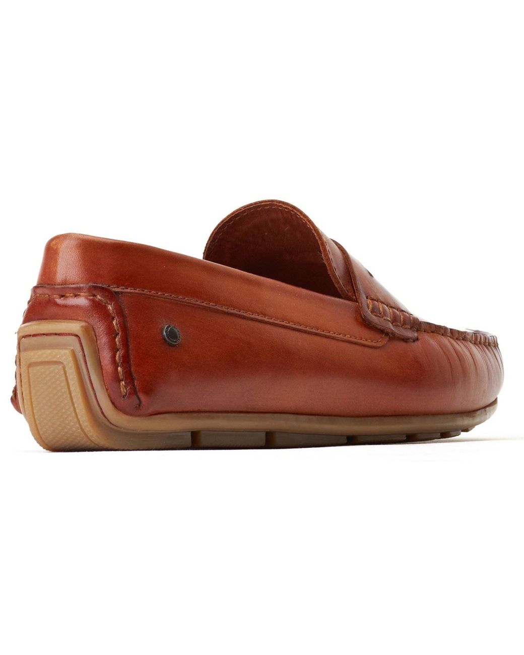 Base London Brown Collins Driver Leather Burnt Loafers for men