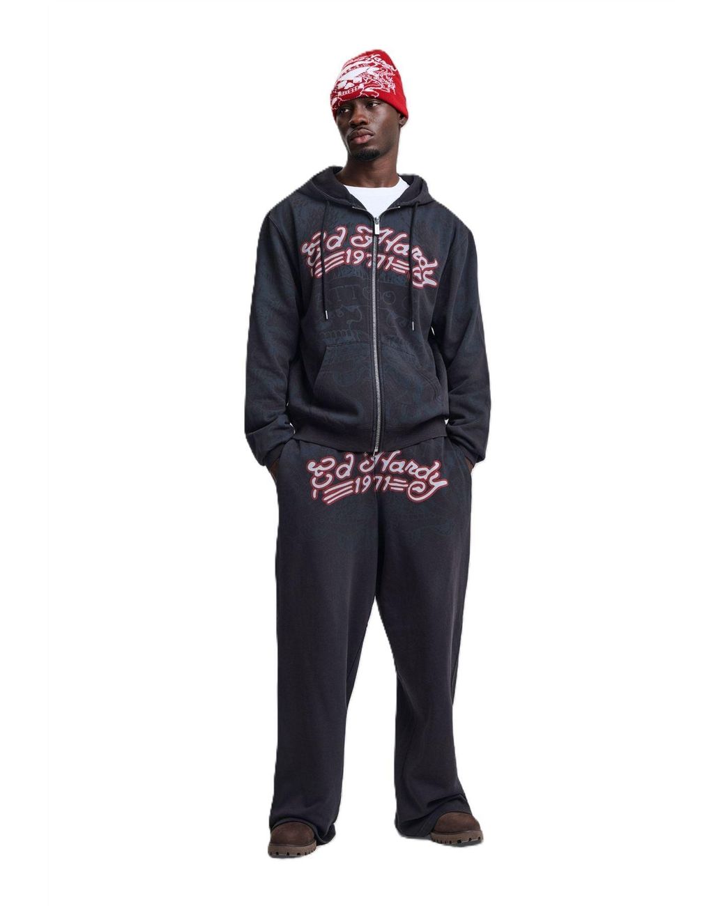 Ed Hardy Blue Shadow Eagle Graphic Relaxed Zip Thru Hoodie for men