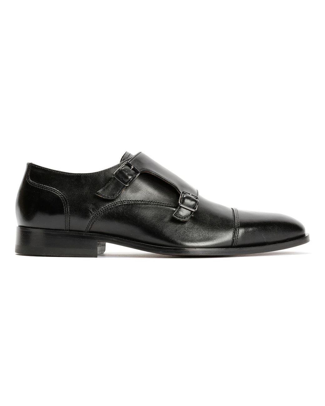 Chapman & Moore Black Toe Cap Monk Leather Shoes for men