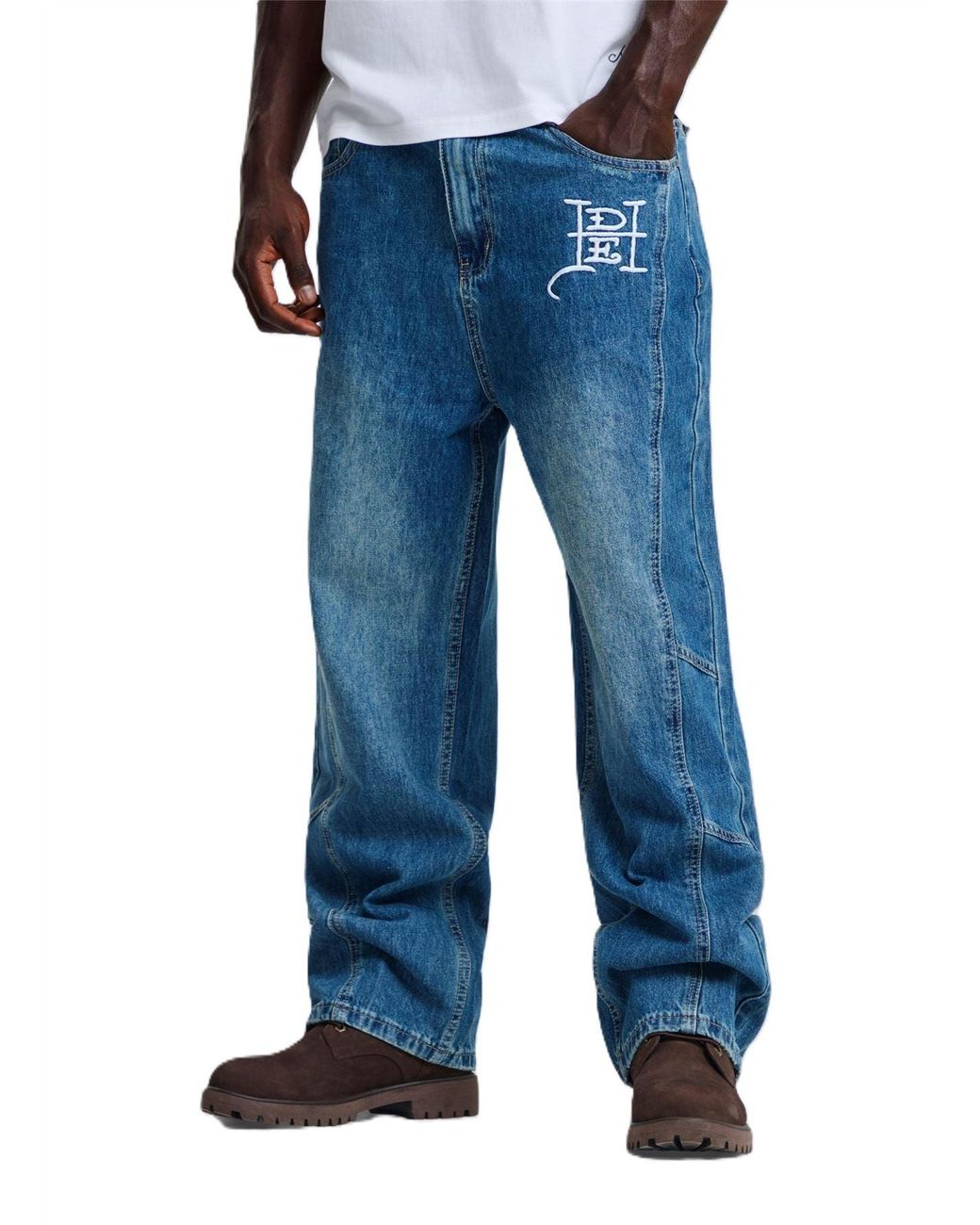 Ed Hardy Blue Serpent Skull Graphic Relaxed Mid Jeans for men