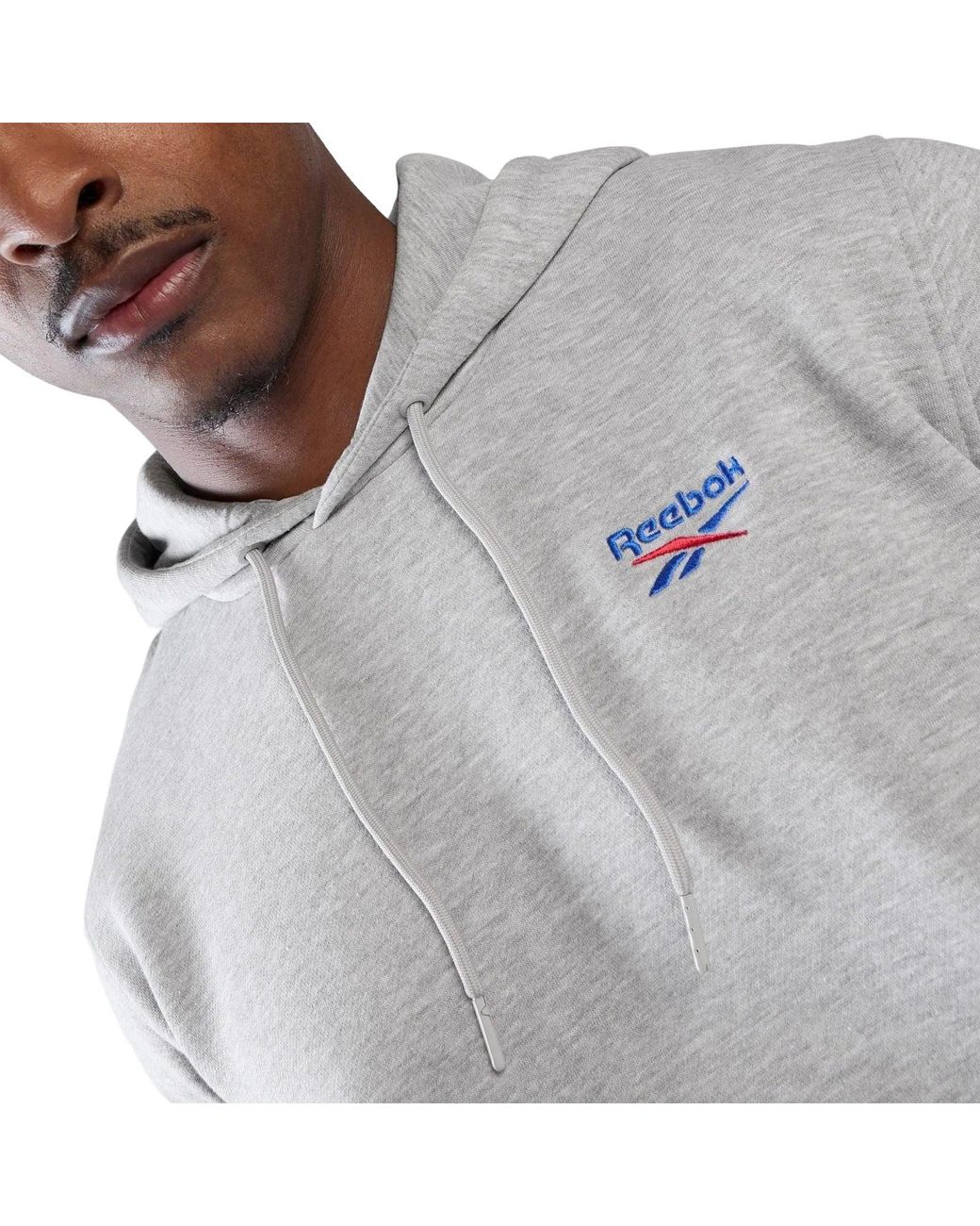 Reebok Gray Id 2-Col Logo Hoodie Cotton Hooded Sweatshirt for men