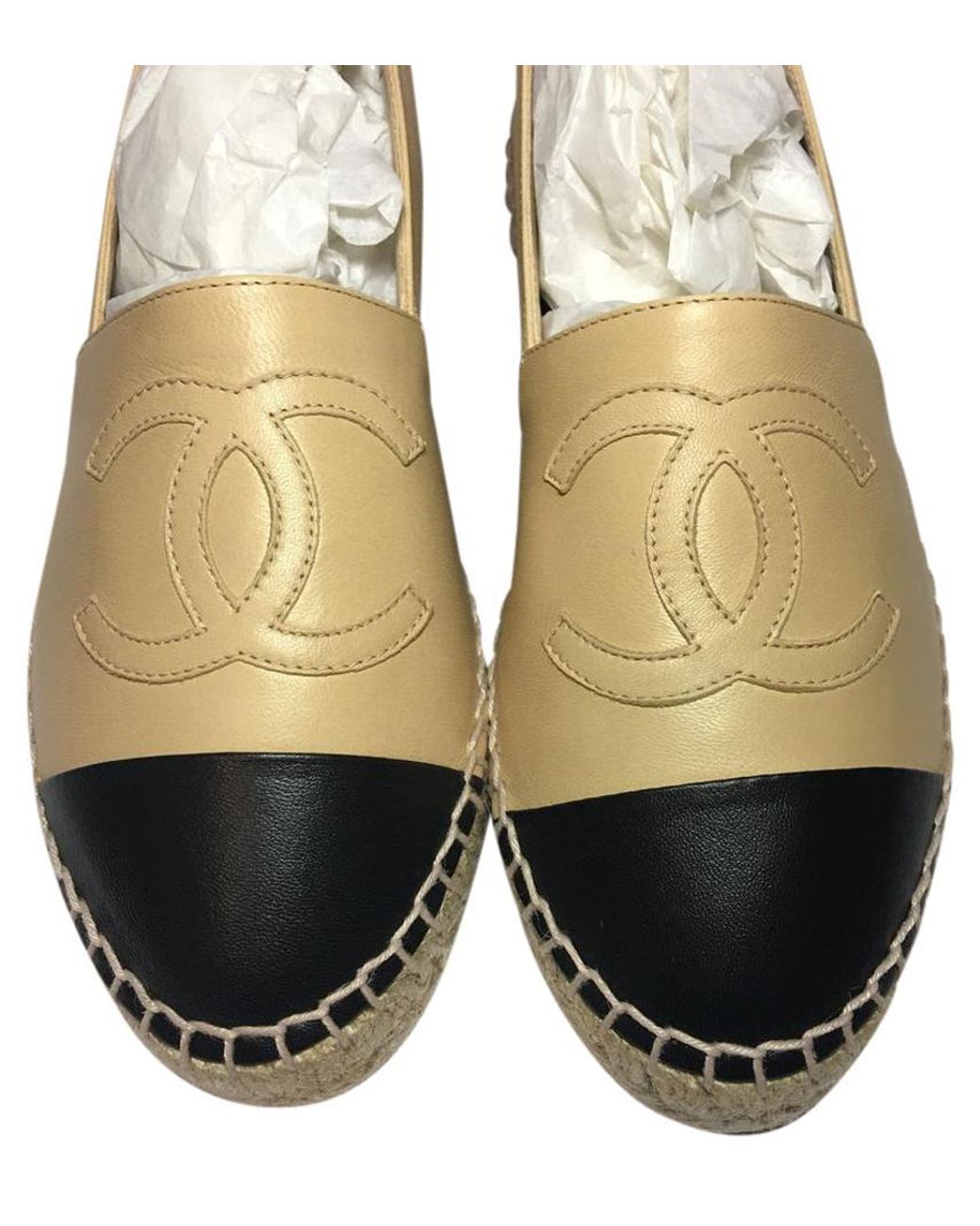 chanel espadrilles beige and black