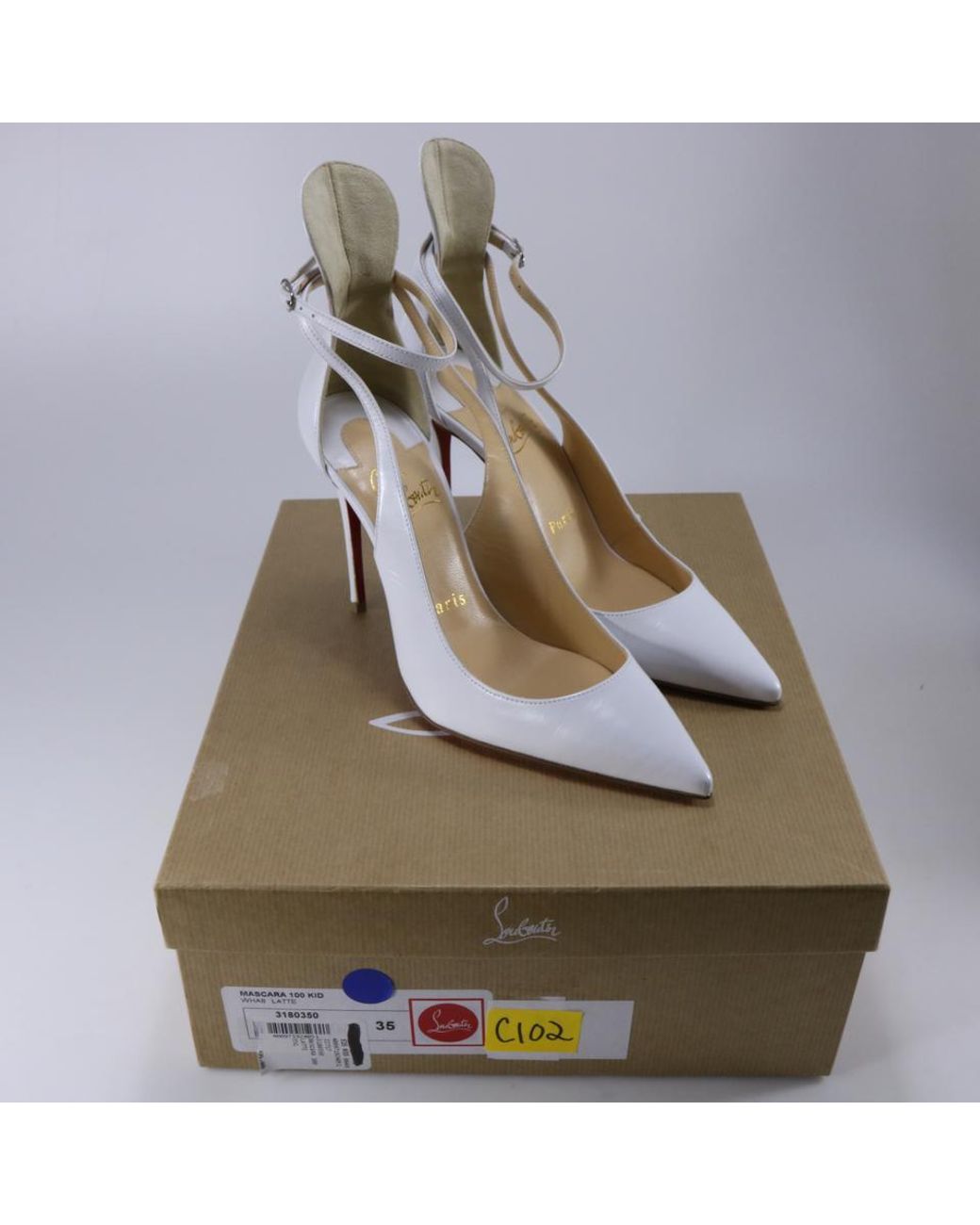 Christian Louboutin Mascara 100mm Latte Kid Leather C102 Christian Louboutin White Mascara 100 Kid Leather Stiletto