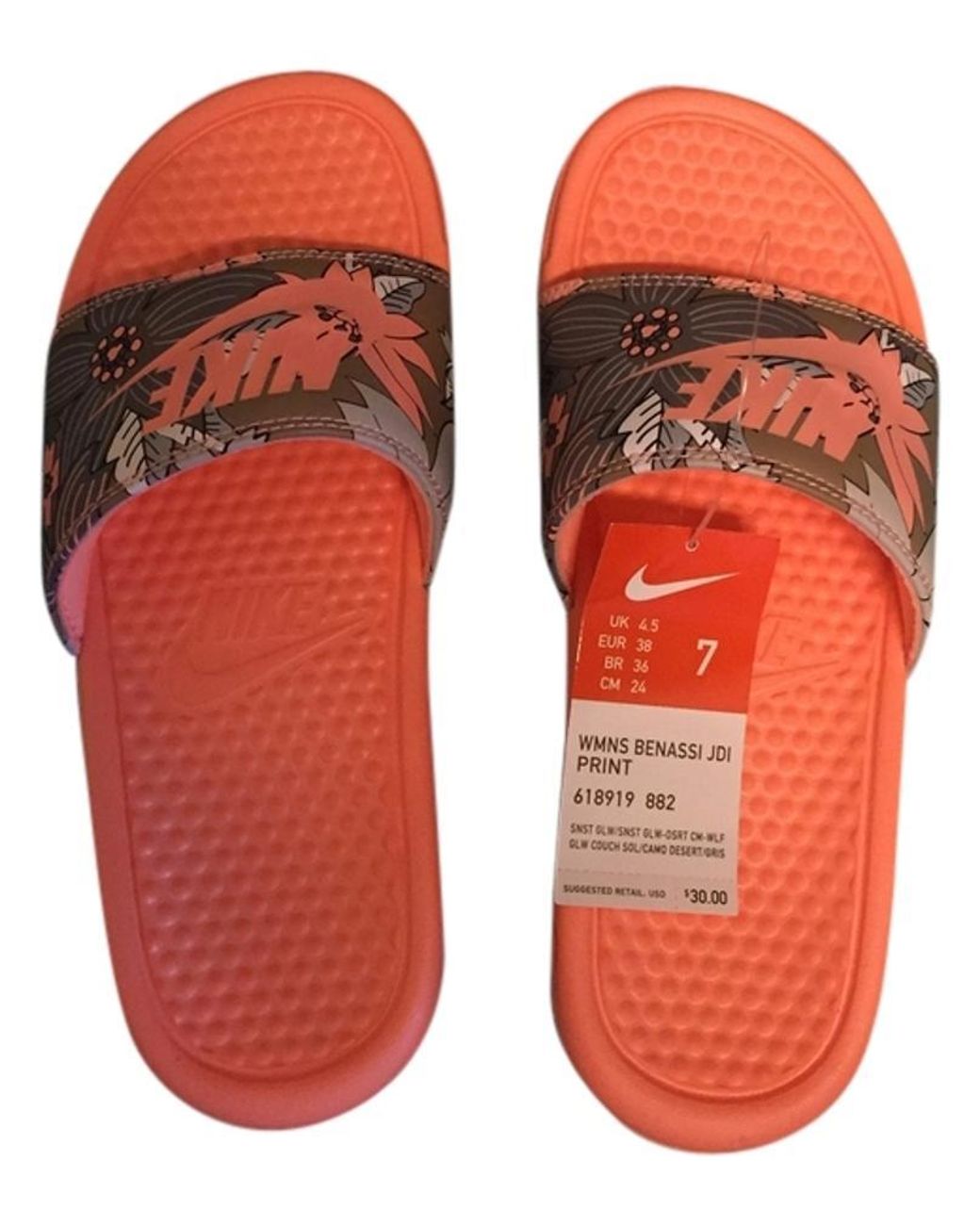 coral nike slides