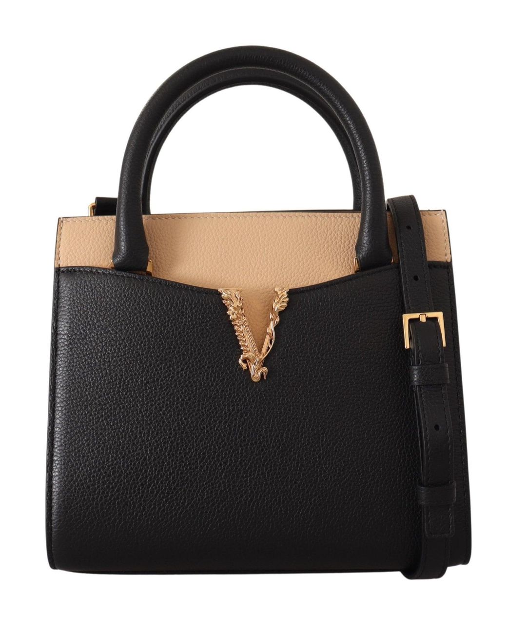 Versace Calf Leather Small Top Handle Shoulder Bag in Black Lyst