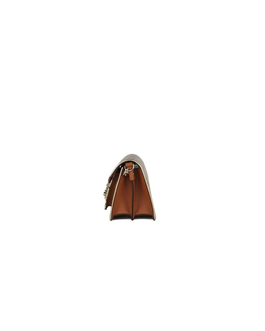 MCM Signature Berlin Gold Diamond Logo Leather Mini Round Top Tote  Crossbody Bag