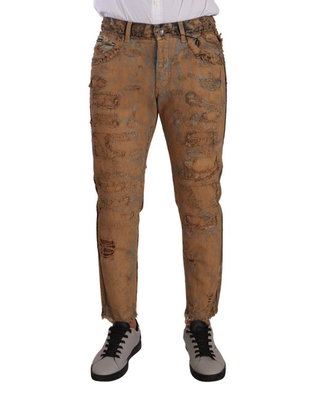 Dolce & Gabbana Brown Distressed Cotton Regular Denim Jeans in Black for  Men | Lyst UK