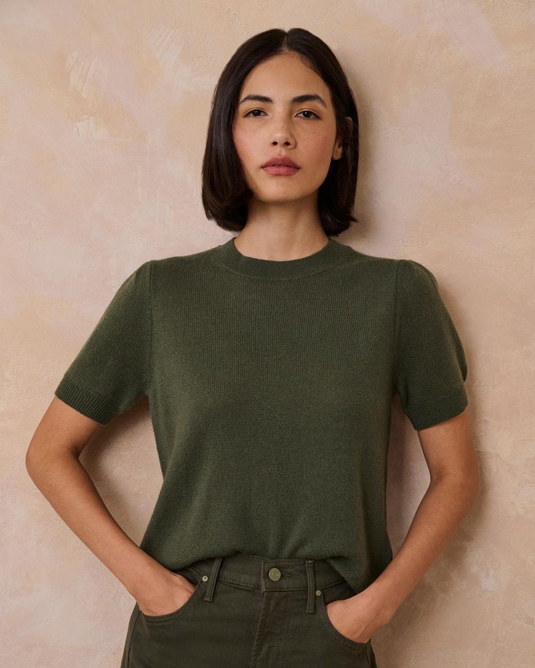 Allude Green Cashmere Short Sleeve Crew